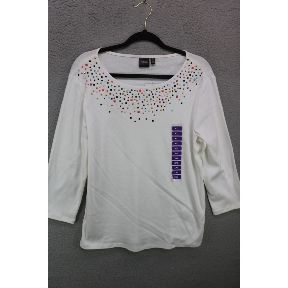 Rafaella 3/4 Sleeve White Studded Neckline Tunic-Size XXL/TTG-NWT-Preppy